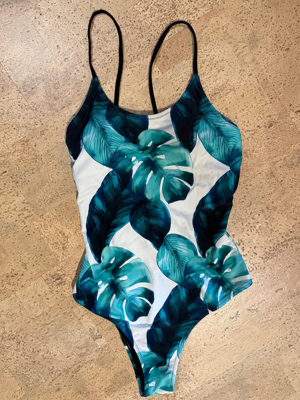 Cupshe Teal Tropical Leaf One-Piece Swimsuit, size L